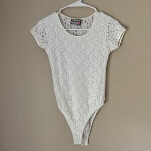 vintage white lace bodysuit coquette y2k stretch snap closure